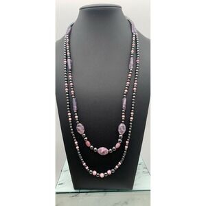 Vintage 2 Layer Hematite Necklace W Pink & Gray Beads & Sterling Silver Clasp
